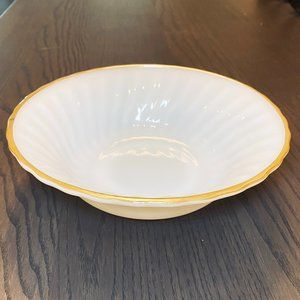 Vintage Anchor Hocking Milk Glass Bowl Swirl Gold Trim